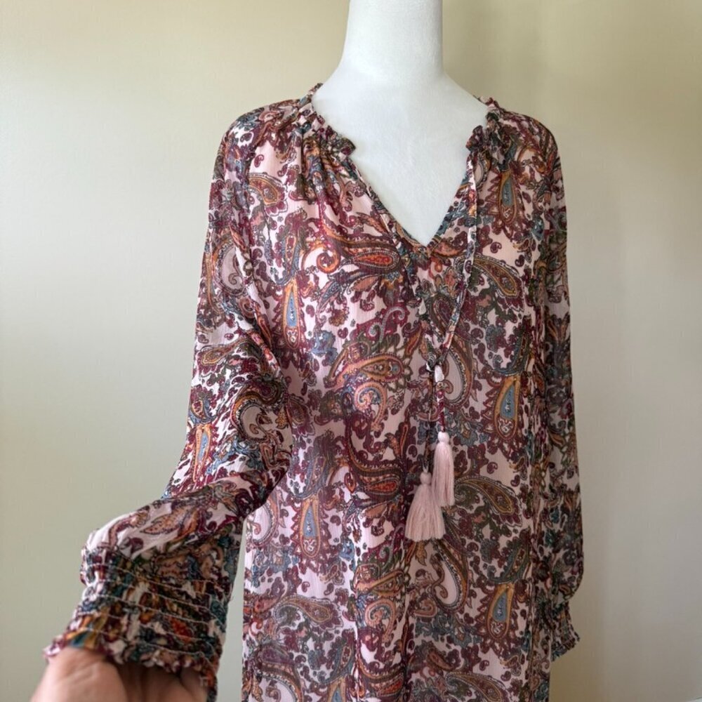 Jessica Simpson Paisley Maxi Long Sleeve Boho Maternity Dress Size Small NWOT - Picture 3 of 7